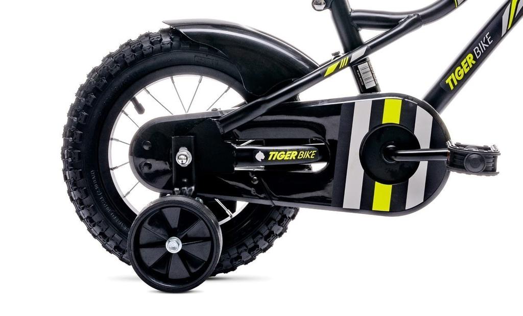 Boys' 12-inch Bicycle Push Bar Side Wheels Basket Tiger Bike Black - Yellow - Gray