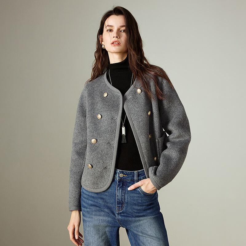 Chuyu Women's Light Luxury Double-Breasted Short Wool Coat