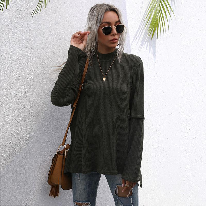 Autumn Half High Neck Sweater Women's Solid Color Loose Fit Fashion Casual Temperament Versatile Knitted Bottoming Top