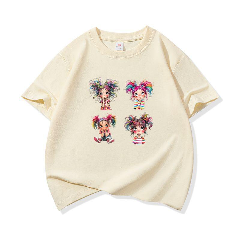 Rainbow Pigtail Girl Graphic Tee Kids 100 Cotton Crew Neck Casual T Shirt Short Sleeve Breathable Tops For Boys Girls Children