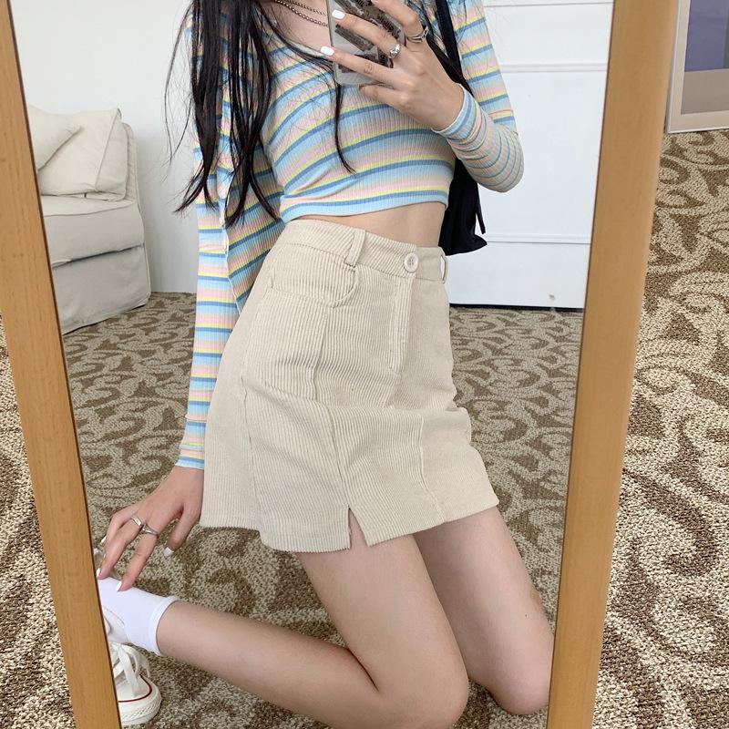 Korean Style High Waist Black Corduroy Skirt for Women - Autumn/Winter Tight-Fitting Versatile One-Piece Skirt