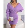 Autumn and Winter, Sexy Cross V-neck, Bat Sleeves, Hip Hugging Skirt, Dress, Woolen Dress, Women's Clothing