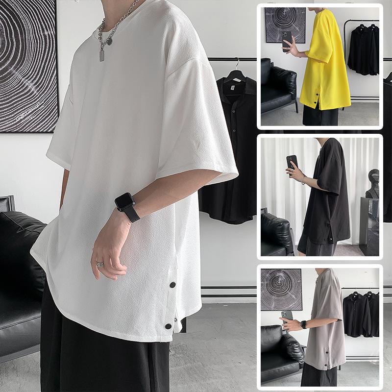 Men's Trendy 2023 Summer Short Sleeve Button Slit T-shirt - Loose Fit, Half Sleeve, Couple Style