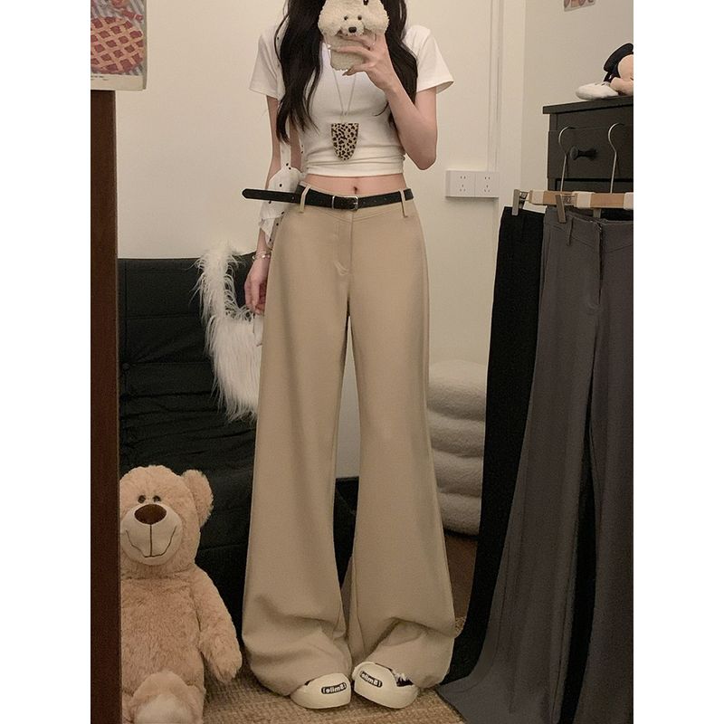 Kumikumi Retro Pure Color High Waist Casual Pants Bootcut Trousers Women's Autumn High Waist Loose Loose Pants