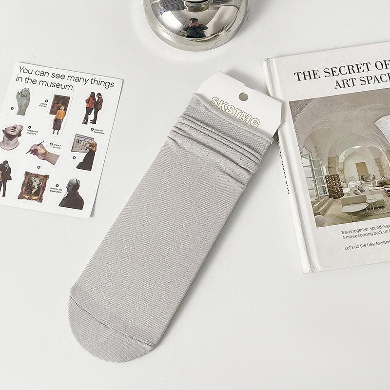 Chaussettes mi-mollet pour femmes, Chaussettes d'été fines à revers, Chaussettes en coton respirant, Bas amples polyvalents, Style scolaire