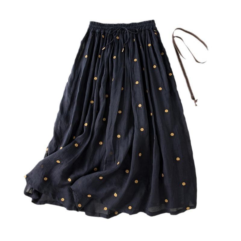 Skirt Woman Slim Pleated Skirt Retro Elastic Waist Plus Size Long Skirt Woman