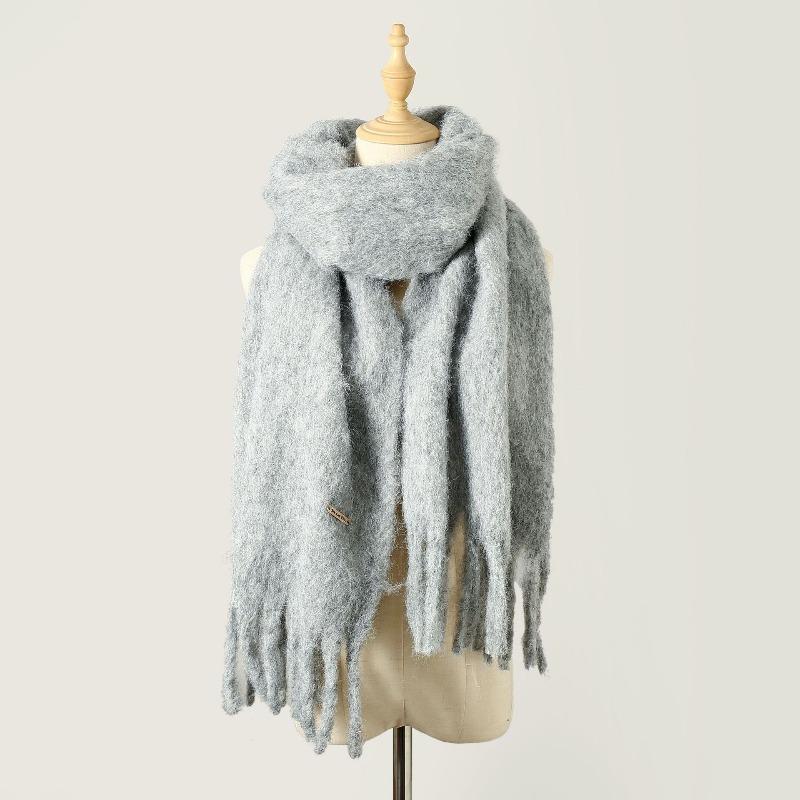 Cachecol versátil doce e fofo cor de doce inverno espessado xale quente mohair cor sólida cachecol de casal