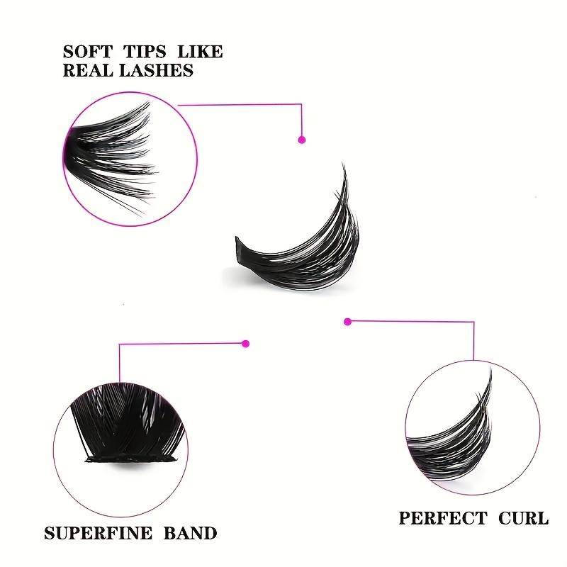 200Pcs Cluster Lashes, 30-100D 8-16mm D Curl Fluffy Cat Eye Lashes, Reusable DIY False Eyelash Extensions for Beginners