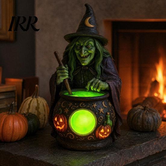 Spooky Night Light Halloween Gothic Witch Lantern, Resin Tabletop Decor with Warm Glow, Centerpiece Lantern Decoration for Shelf Desk