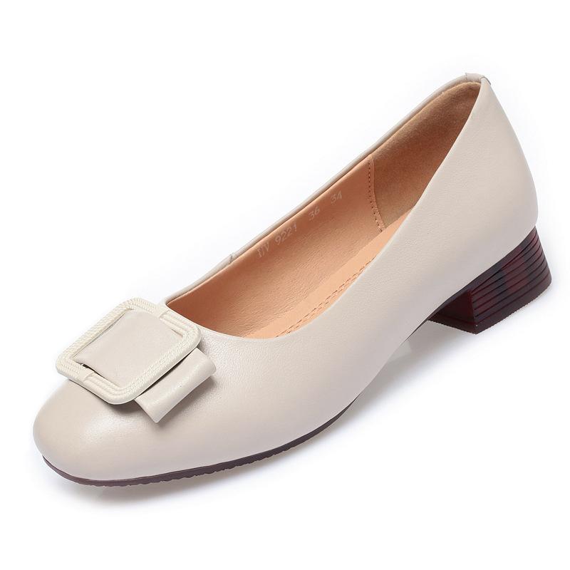 Fashion Genuine Leather Women's Shoes Elegant Office Ladies Shoes Women Casual Low Heeled Shoes Square Heel Sandals Slip on Woman Flats