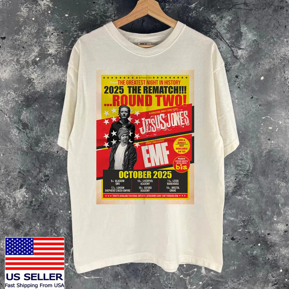JESUS JONES EMF BAND CO-TÊTE D'AFFICHE TOUR LA MEILLEURE NUIT Tous les tailles T-shirt Unisexe