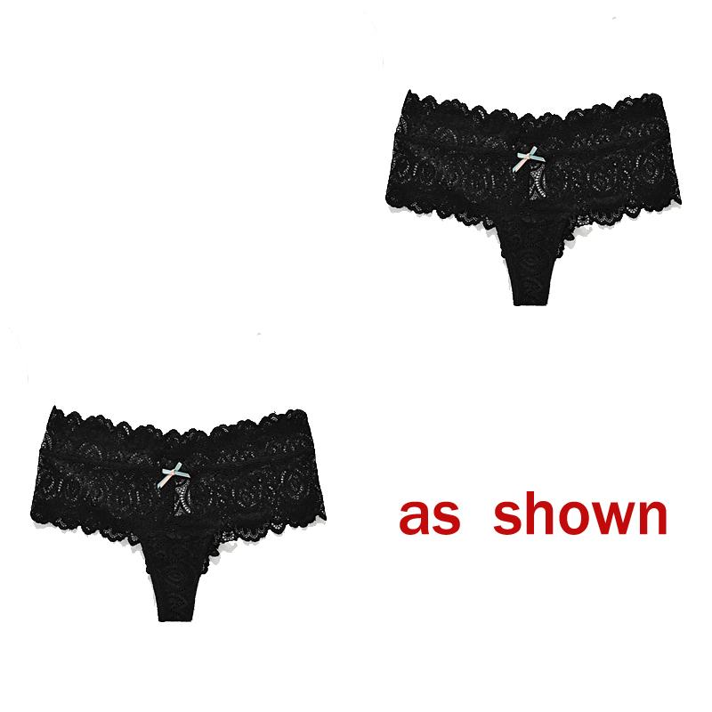 2Pcs/Lot Women Sexy Lace Panties Bow Low-Rise Temptation Lingerie Female G String Transparent Underwear Embroidery Thong Intimates
