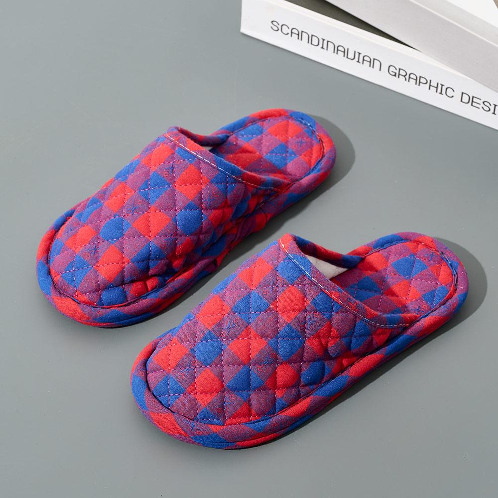 Unisex Korean Style Plaid Indoor Slippers Closed Toe Soft Home Shoes Comfortable House Slippers for Men and Women