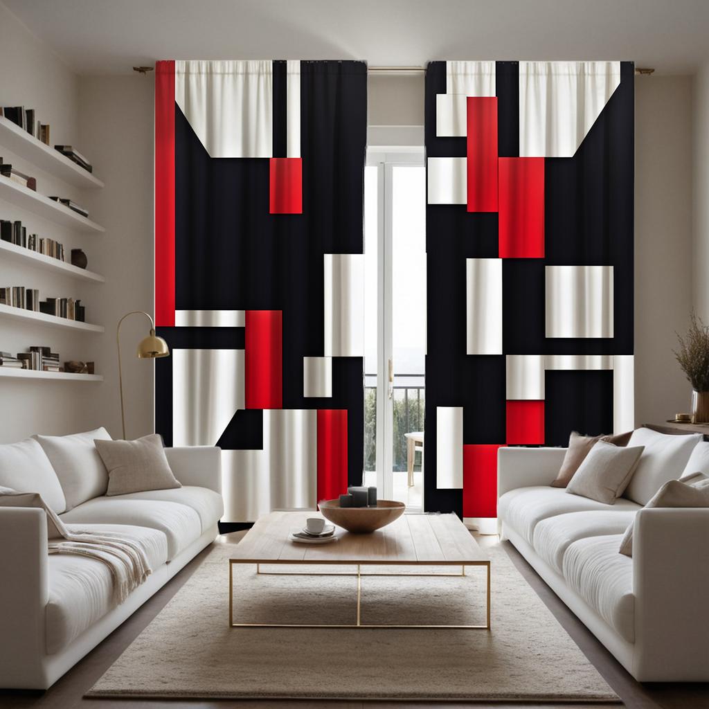 2 Pieces HD Digital Black White Red Series Abstract Geometric Curtains Home Decorating Style Decorating Living Room Bedroom Rodd