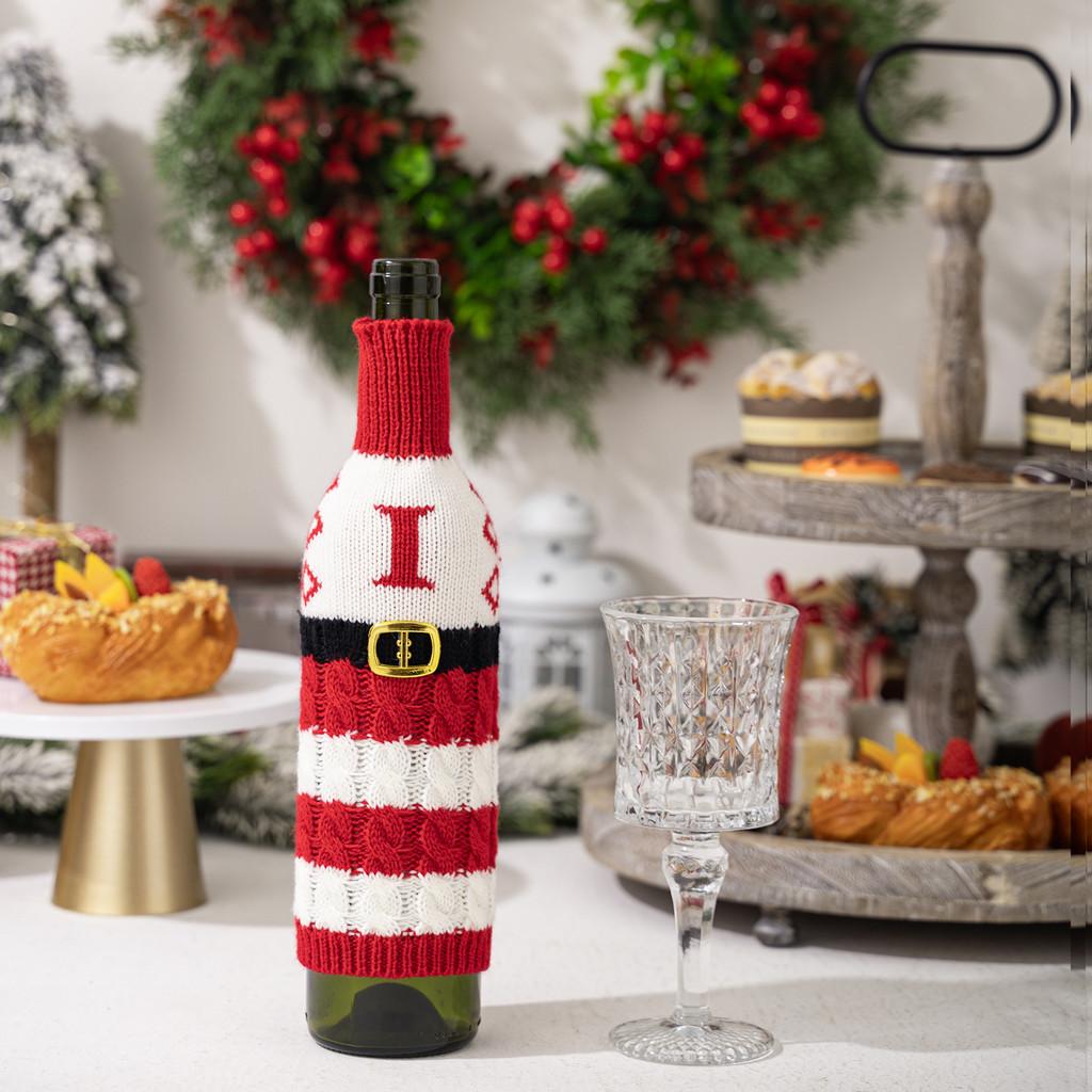 Vibrant And Decorative Knitted Letter Wine Bottle Holder For Christmas Parties And Gifts