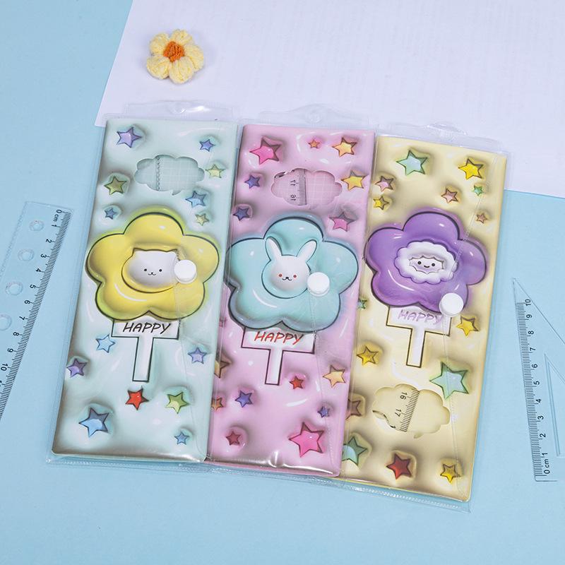 Cute Cartoon Student Ruler Set: Transparent 20cm Straight Ruler, Triangle Ruler, Protractor - 4 Pieces
