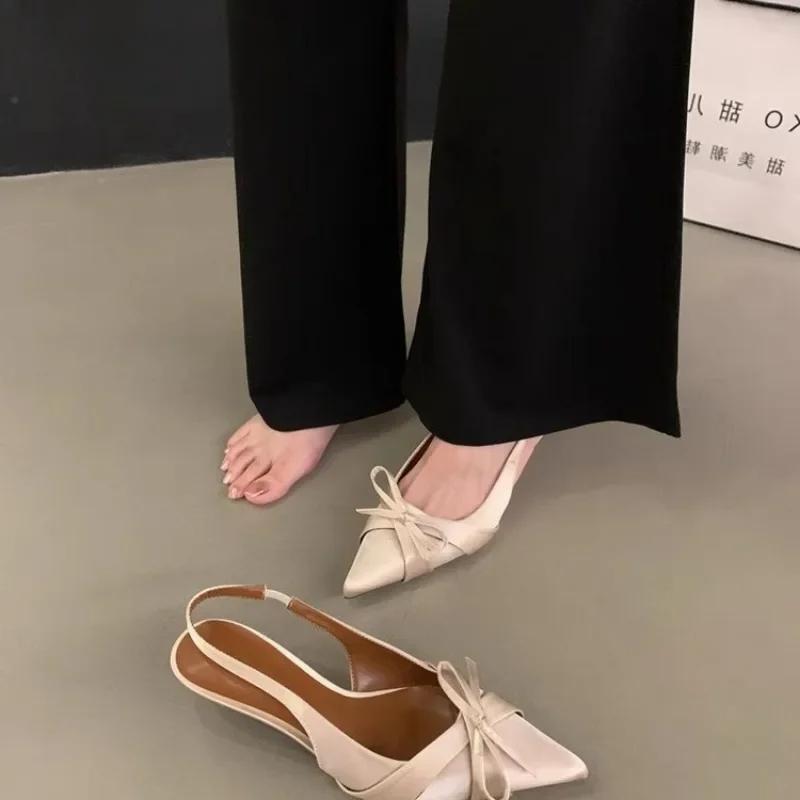 Pohodlné boty pro ženy Sandály Jehlové podpatky Mašle Léto Nové Dámské Fialové Velká velikost Nové Nízké podpatky Špičaté boty