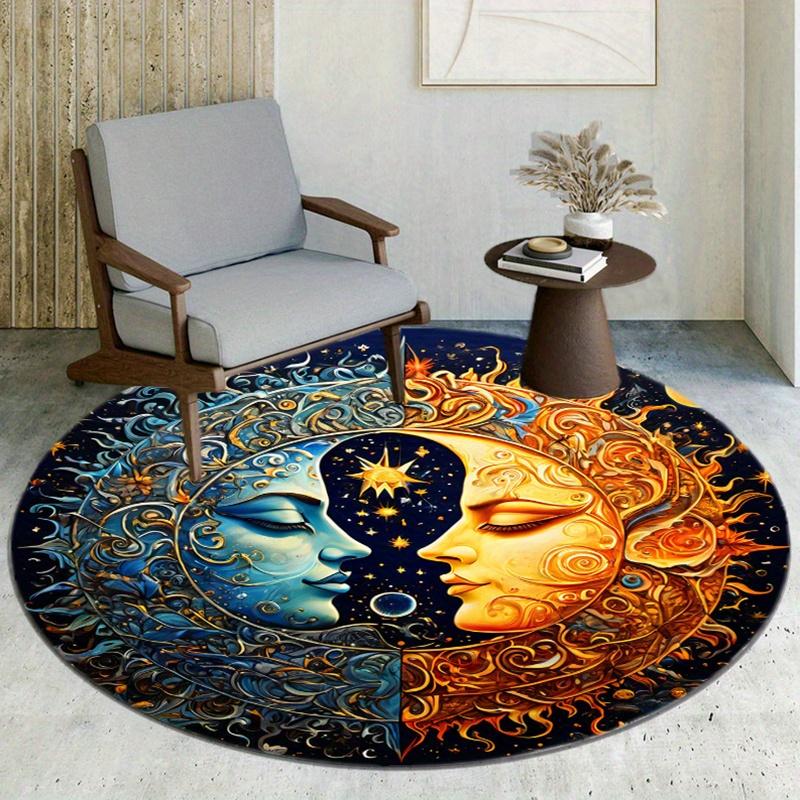 Opposite Moon Round Rug Nonslip Area Rug Office Chair Mat Carpet Perfect For Bedroom Living Room Office Easy Clean Aesthetic Home Decor