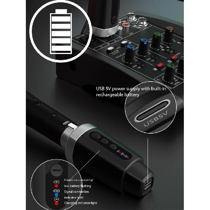 2.4g XLR Wireless Microphone System Transmitter and Receiver Suitable For Dynamic Microphones and 5V Condenser Microphones(M-04)