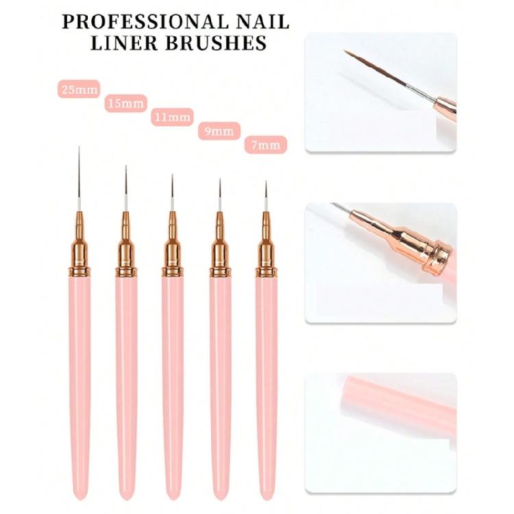 5Pcs Nail Art Brushes,Super Fine Thin Liner Nail Brush Set for Nail Gel Polish Painting Designs Gifts for Women Girls