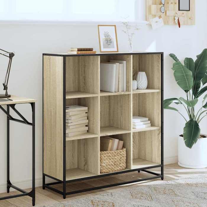 VidaXL Bookcase Sonoma Oak 97.5x33x107.5cm Engineered Wood Metal, Bookshelf, Book Holder, Book Support, 3300861