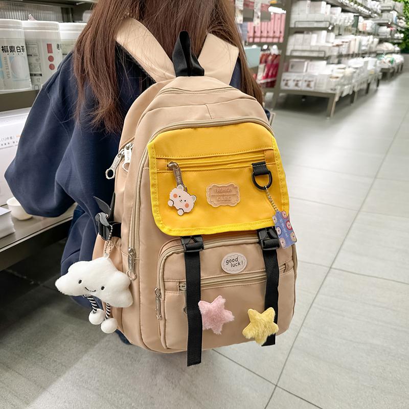 

Large Capacity Schoolbag for Primary School Students Campus Lightweight Color Block Women s Backpack рожевий