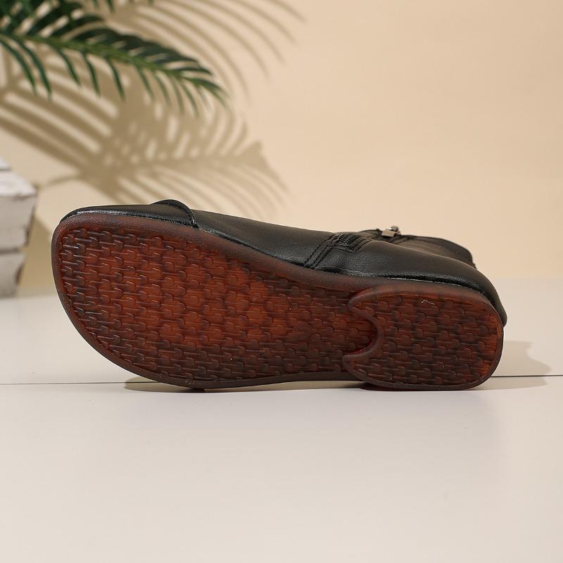 Women's Fashion Boots Round Toe Flat Sole Side Zipper Short Boots Classic Retro Comfortable Soft Sole Plus-size Women Shoes