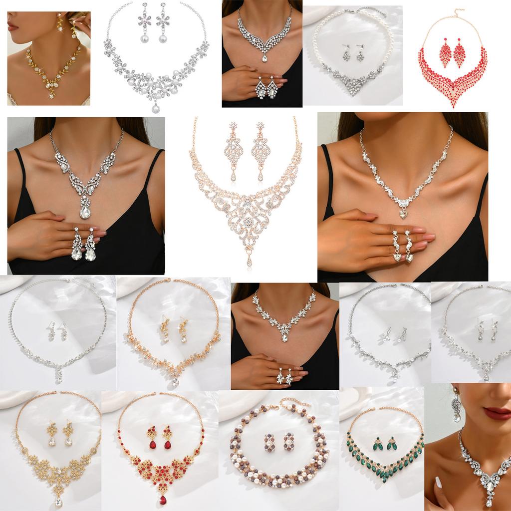 Alloy Rhinestone Wedding Necklace Earrings Bridal Wedding Accessories Banquet Ladies Jewelry