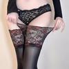 Blue/Red Wide Lace Floral Patchwork Horse Oil Stockings Anti-slip Silicone Black Silk Medias Night Club Thigh High Women Socks