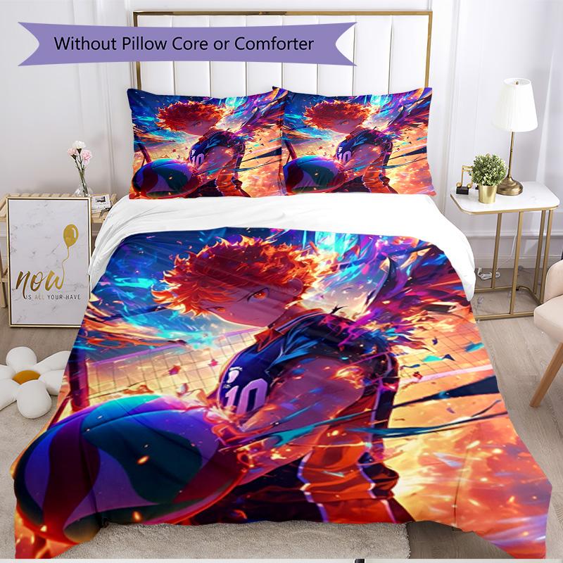 3pcs Duvet Cover Set (1*Duvet Cover + 2*Pillowcase, Without Core), Haikyu Print Soft All‑Season Bedding Set, Home Bedroom Decor Gift