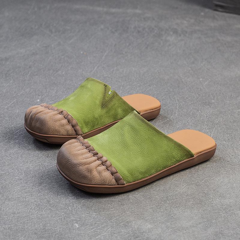 

Мода GKTINOO 2025 Лето Новые Натуральная Кожа Повседневные Удобные Смешанные Цвета Круглый Носок Плоские Шлепанцы Универсальная Женская Обувь 250 зелёный