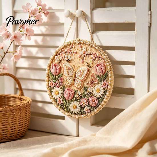 DIY Wreath Making Kit Pearl Painting for Adults Beginners, 3D Art Craft Set with Artistic Projects Frame, Decorative Seasonal Wall Hanging Home Decor