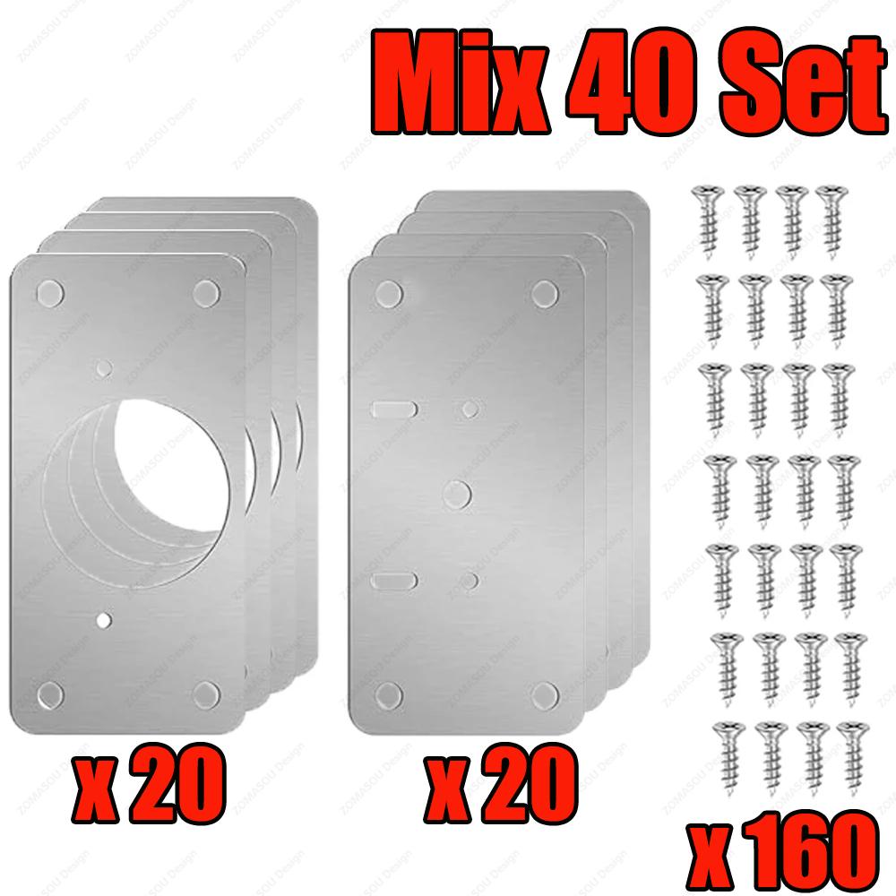 2-100Set Stainless Steel Hinge Fixing Plate Kit Cabinet Door Hinge Repair Plate Bracket with Mounting Screw Furniture Tools