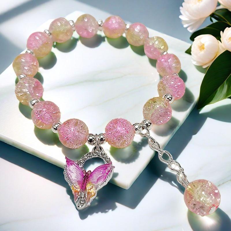 2026 Iridescent Butterfly Bracelet - Colorful 10mm Beads, Color-block Design, Cross-border Gift