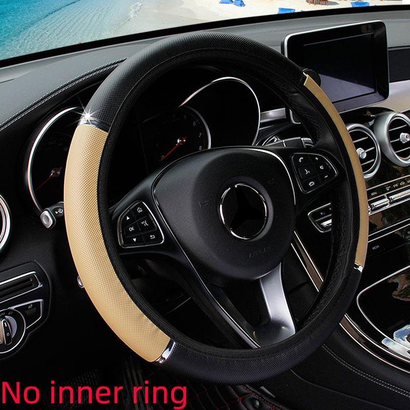

Leather Metal Strip Sporty Pop Car without Inner Rim Steering Wheel Cover Car Accessories Fit 14.5-15 Inches бежевий