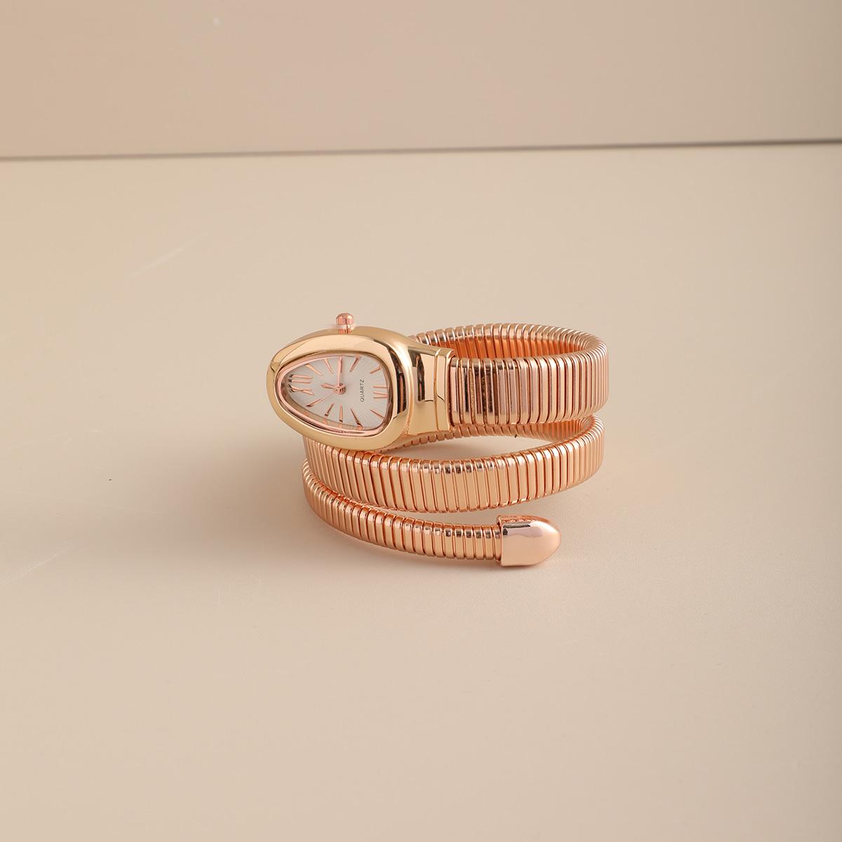 

1 шт. - Розкішний жіночий годинник, Ремінець зміїного дизайну - Ретро багатоколірний циферблат, Сплавний ремінець, Кварцовий механізм Яскраво-рожевий