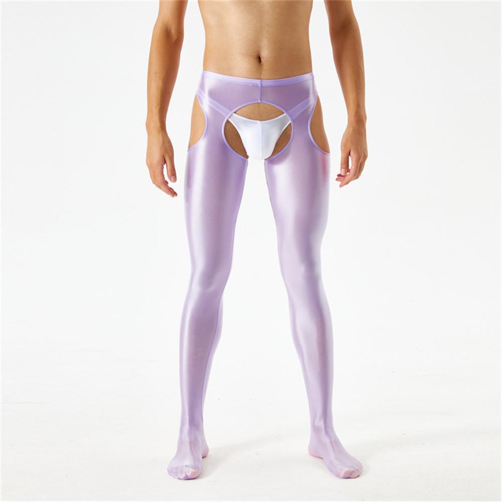 Sexy Men Candy Color Shiny Pencil Pants Sheer See Through Sexy Tight Smooth Elastic Fitness Hollow Out Gym Pants Open Crotch