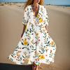 Women's Summer Fashion V-neck Retro Floral Print Short Sleeved Beach Dress With Lace Patchwork Dress