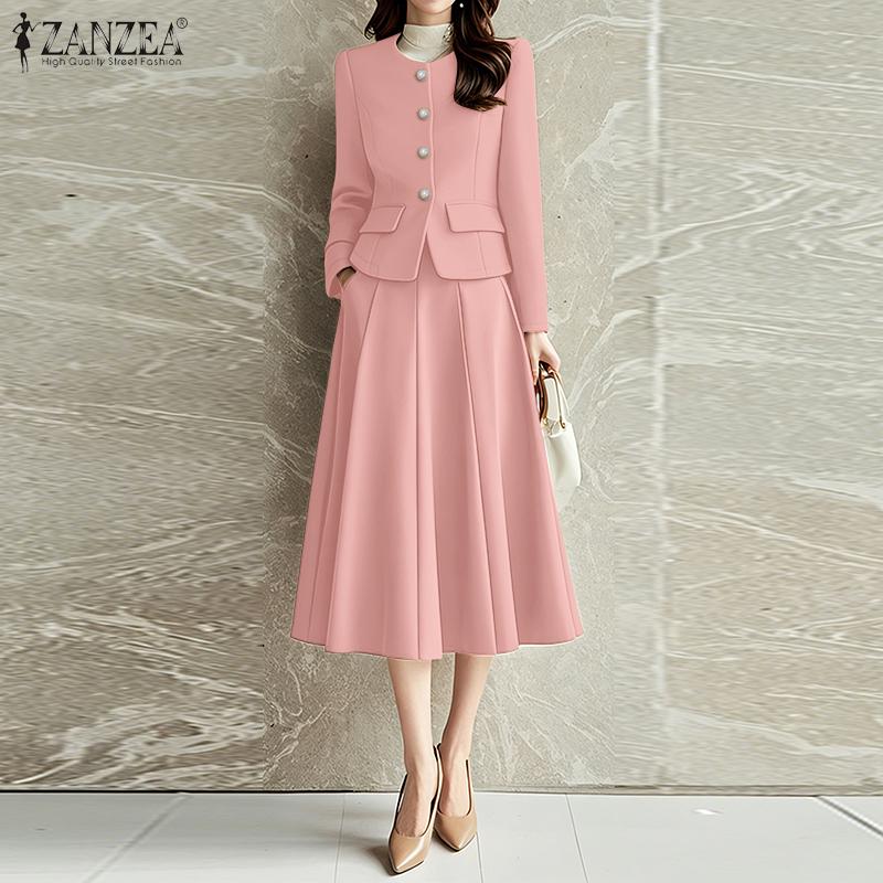 ZANZEA Women Long Sleeve Blouse and Skirts Casual Two Piece Suit Sets