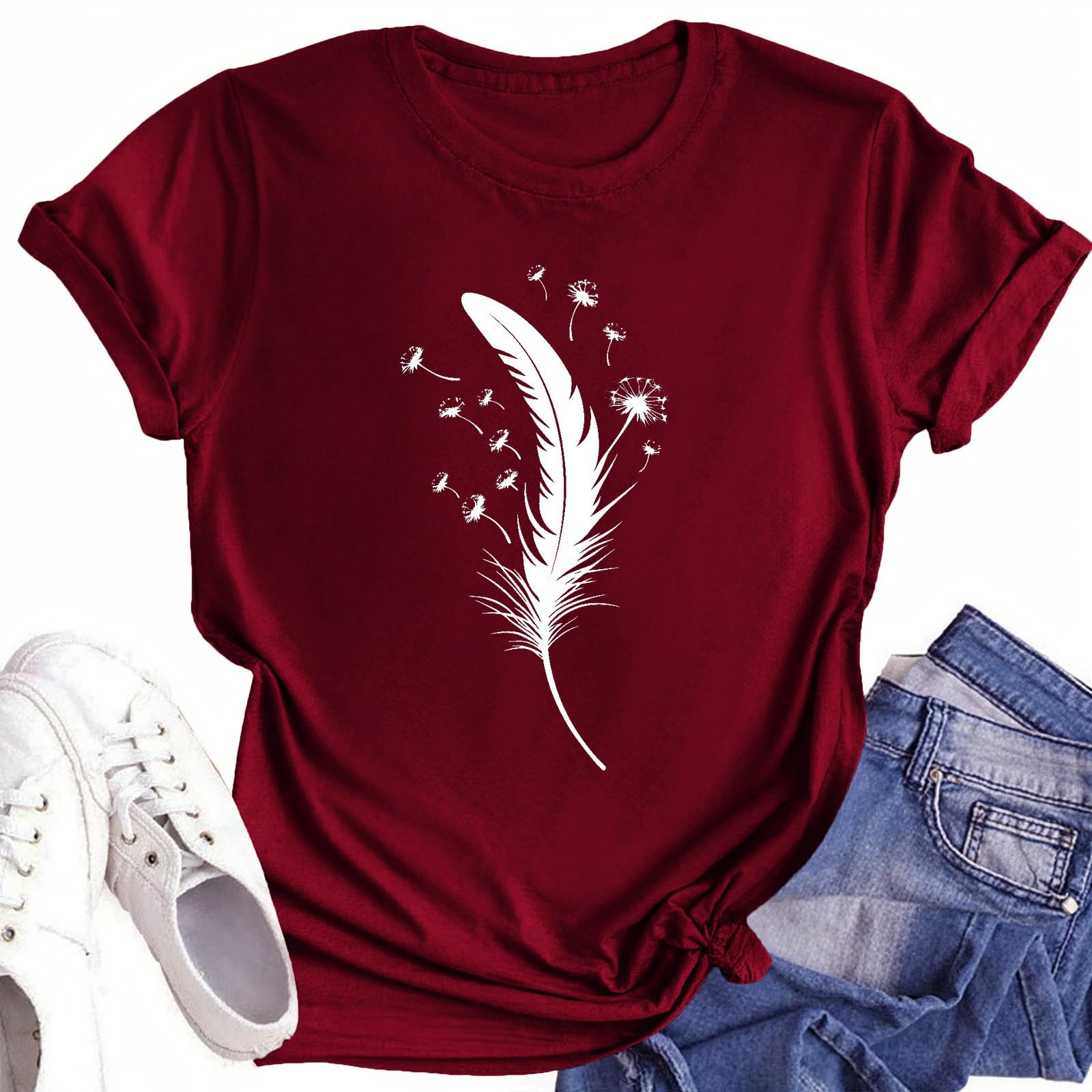 

Футболки з короткими рукавами для жінок Модні топи Легкий м’який повсякденний літній одяг Одяг XXL винний