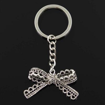 Fashion Bow-knot Bow 44x23mm Pendant 30mm Key Ring Metal Chain Silver Color Men Car Gift Souvenirs Keychain