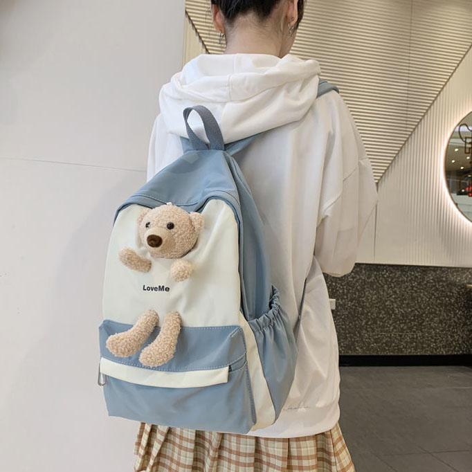 Rucsac drăguț cu urs de desene animate pentru fete, geantă de umăr antifurt de culoare contrastantă, geantă de școală versatilă pentru fete adolescente, rucsac de școală impermeabil