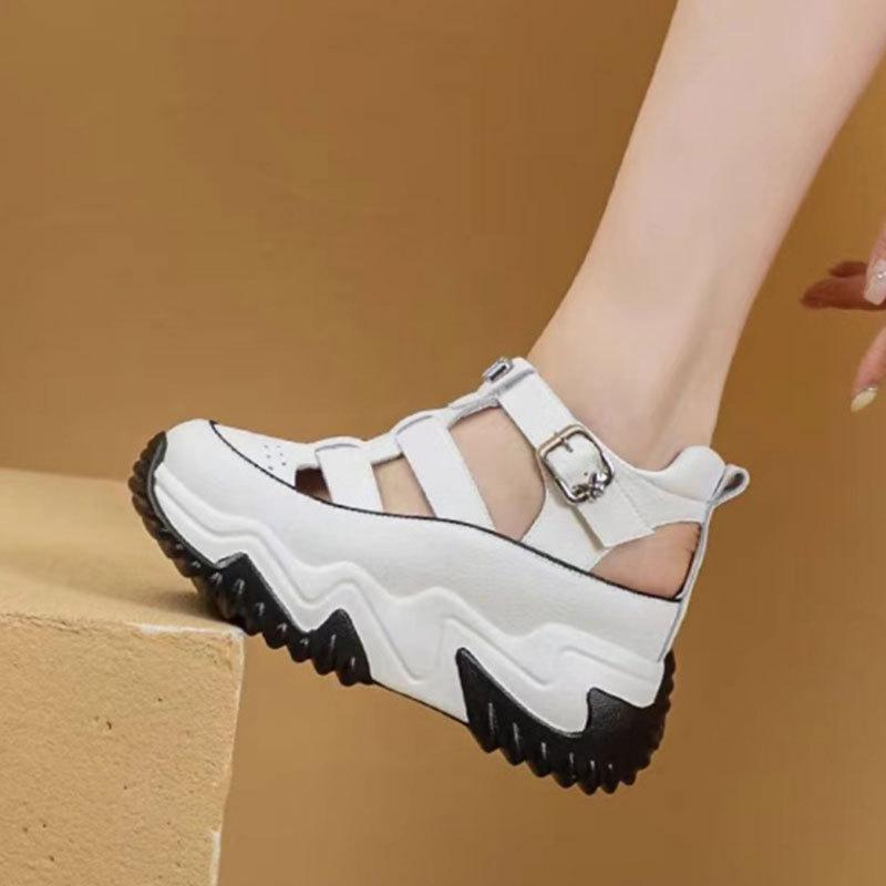 Wear-resistant thick-soled small height-increasing sandals women's summer 2025 new fashion casual breathable hollow dad shoes
