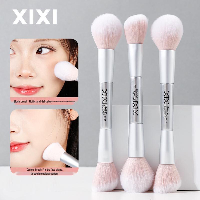 XIXI Dual-Ended Mini Blush & Setting Brush - Soft, Portable Powder Applicator Single Double-Ended Brush