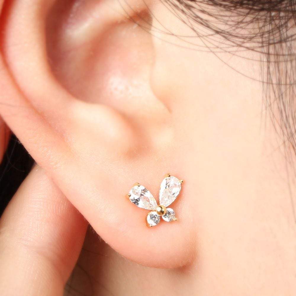Gold-plated butterfly cubic sterling silver 925 stud earrings for girlfriend, 925 silver earrings