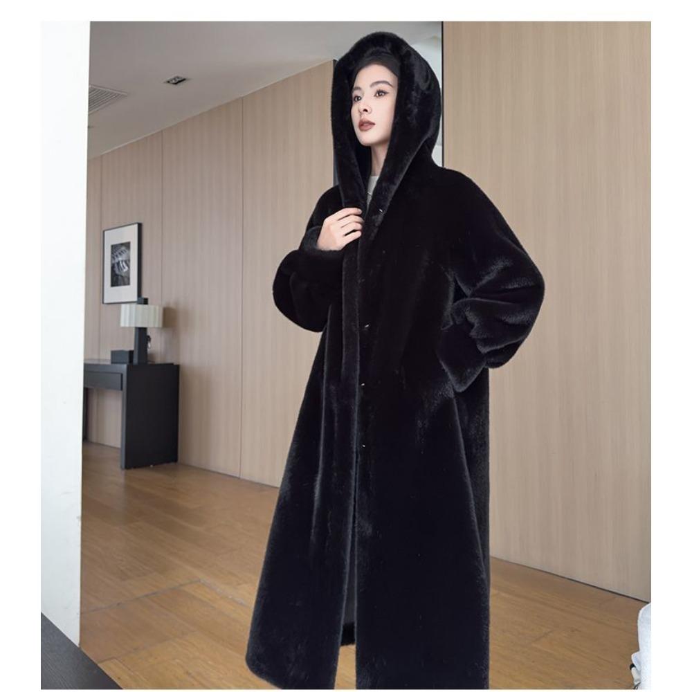 Winter New Warm Jacket Velvet Mink Coat Women's Whole Mink Environmentally Friendly Mink Fur Mid-length Coat