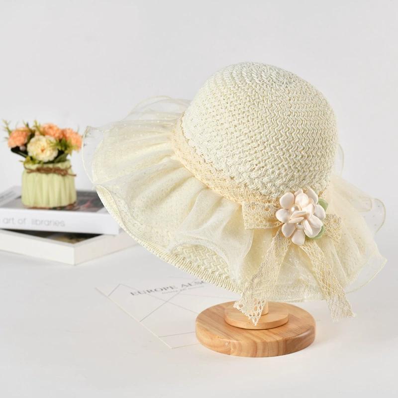 Summer Lace-Trimmed Straw Hat With Flower Decoration Large Brim Sun Protection Hat Beach Hat For Women On Seaside Vacation