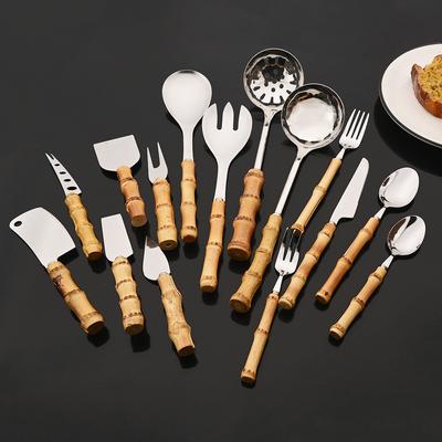 4/5/7-piece Cheese Knife Set Stainless Steel Silverware Set Bamboo Handle Utensils Hostess Serving Set for Buffet Home