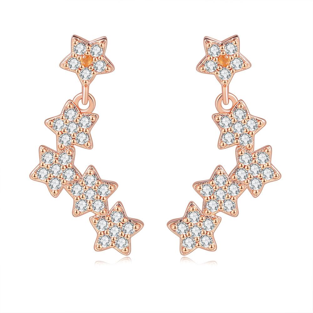 

Drop Earrings For Women Kpop Sparkling Stars Rose Gold Color Piercing Earing Wedding Wholesale Zircon Accessories E221