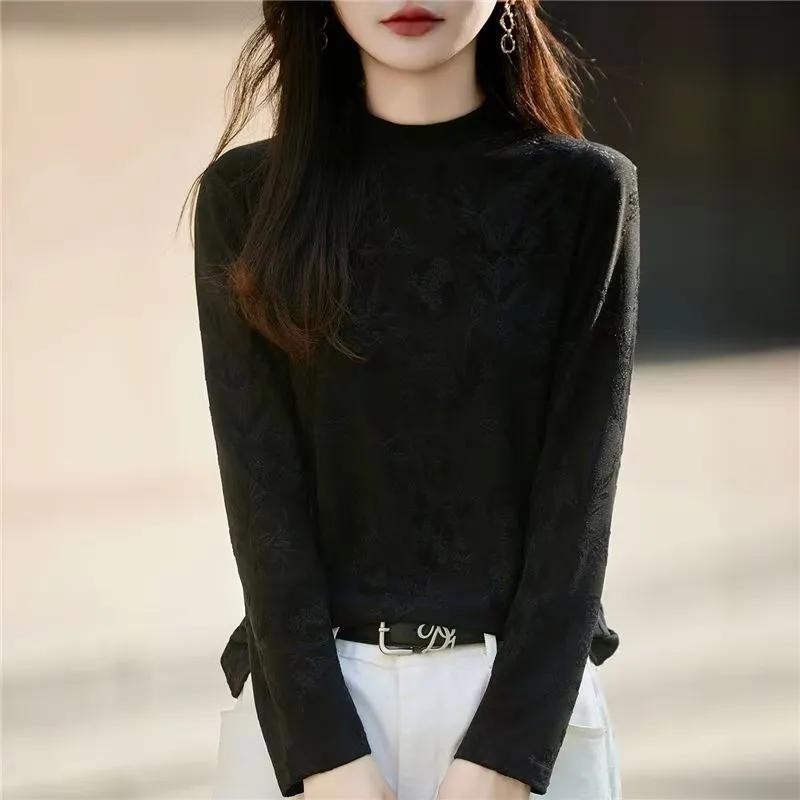 Half Turtleneck Long-sleeved Heavy-duty Bottoming Shirt in Autumn Jacquard Style Knitted Loose Temperament Versatile Top